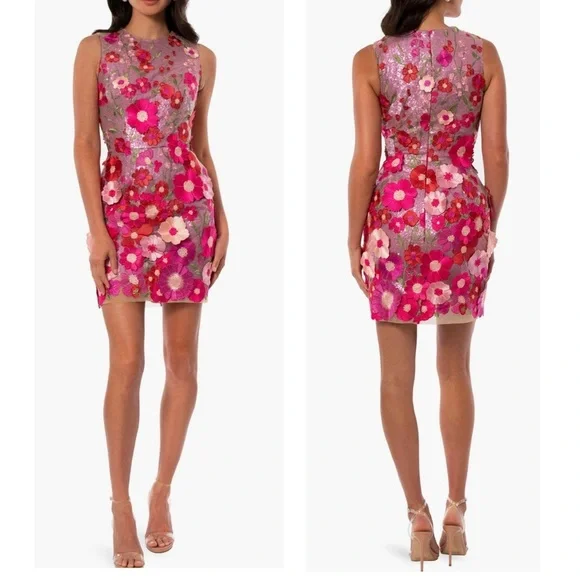 HELSI Miranda 3D Floral Applique Sequin Sleeveless Shift Mini Dress Medium NEW - Picture 3 of 10